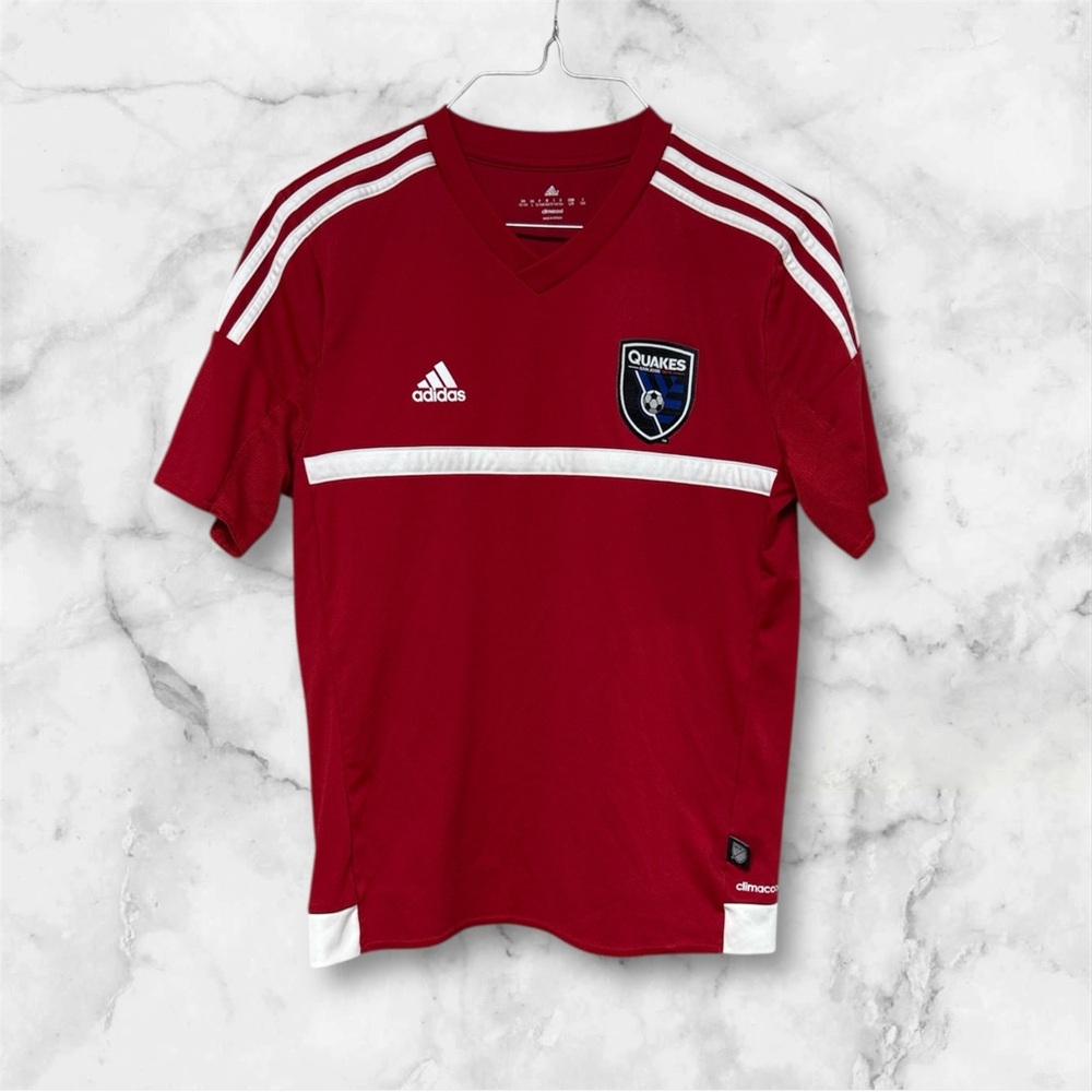 Adidas Red and White Quakes Soccer Jersey youth size Large